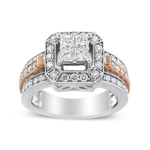 14K White and Rose Gold 1 1/8 Cttw Princess